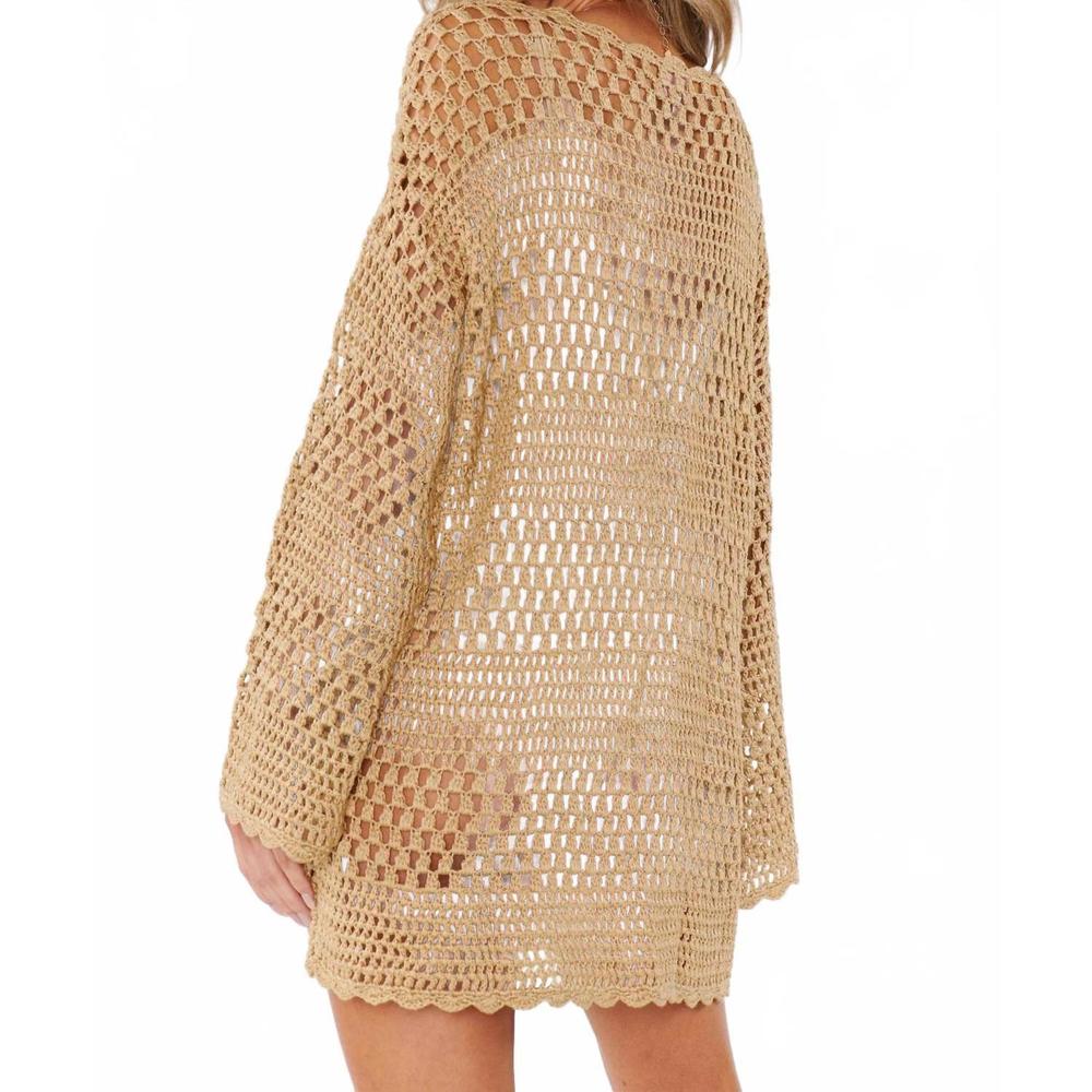NEW SHOW ME YOUR MUMU paula pullover swim coverup in latte crochet - Picture 2 of 3